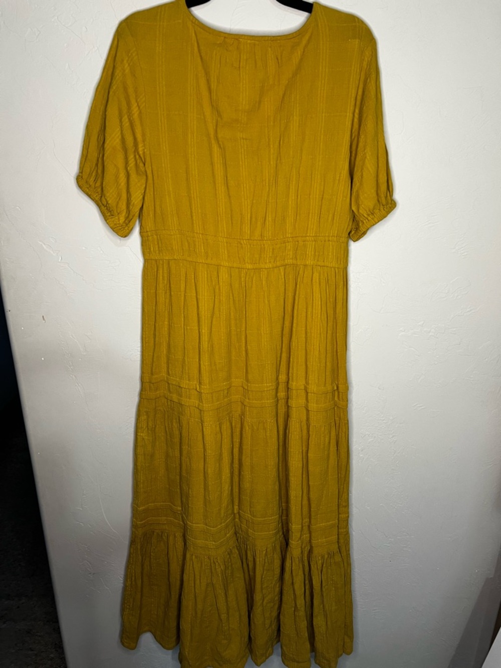 Lucky Brand Mustard Yellow Gauze Cotton Button Down Tiered Maxi Dress - Picture 10 of 12